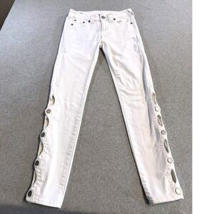 True Religion Super Skinny Womens Size 26 White Side Cut Out Jeans Y2K
